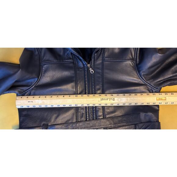 Wilsons Blk Leather Sz XL Longer Faux Fur Lined Reversible Pockets Tie Full Zip - Picture 5 of 13